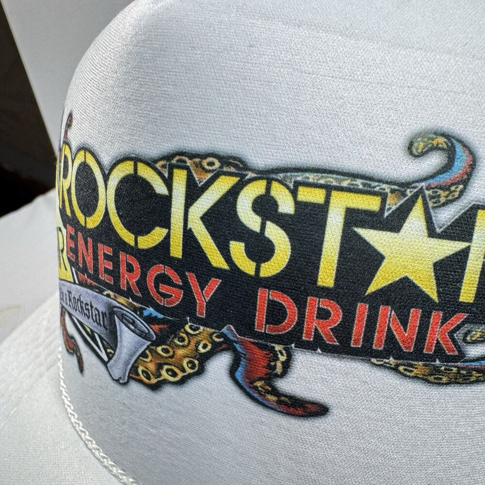 Vintage Rockstar Energy Drink Trucker Mesh Snapback Hat White One Size Nissun - Picture 4 of 11